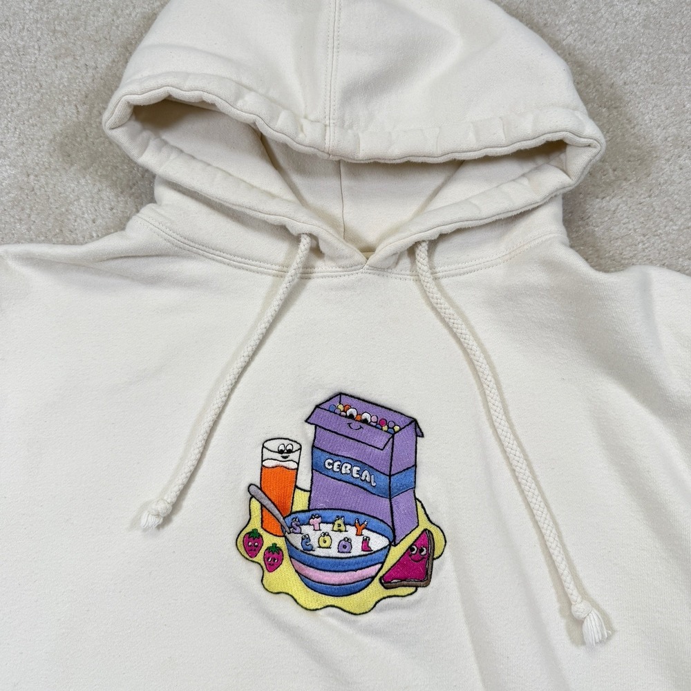 Cream Graphic Hoodie with Cereal Bowl Print